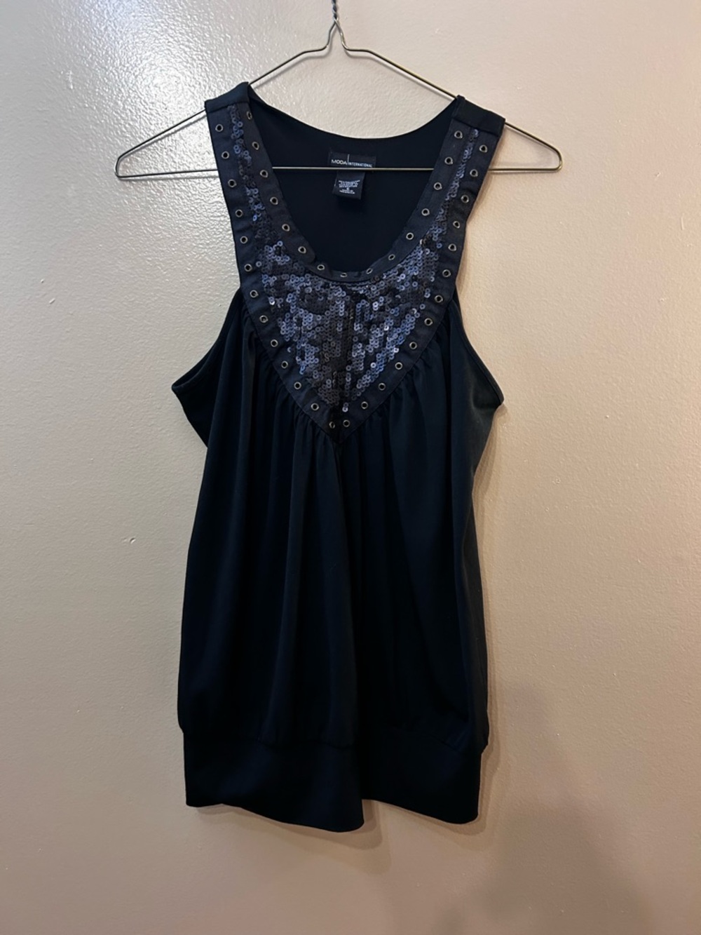 Moda International Black Sequin V-Neck Tank Top